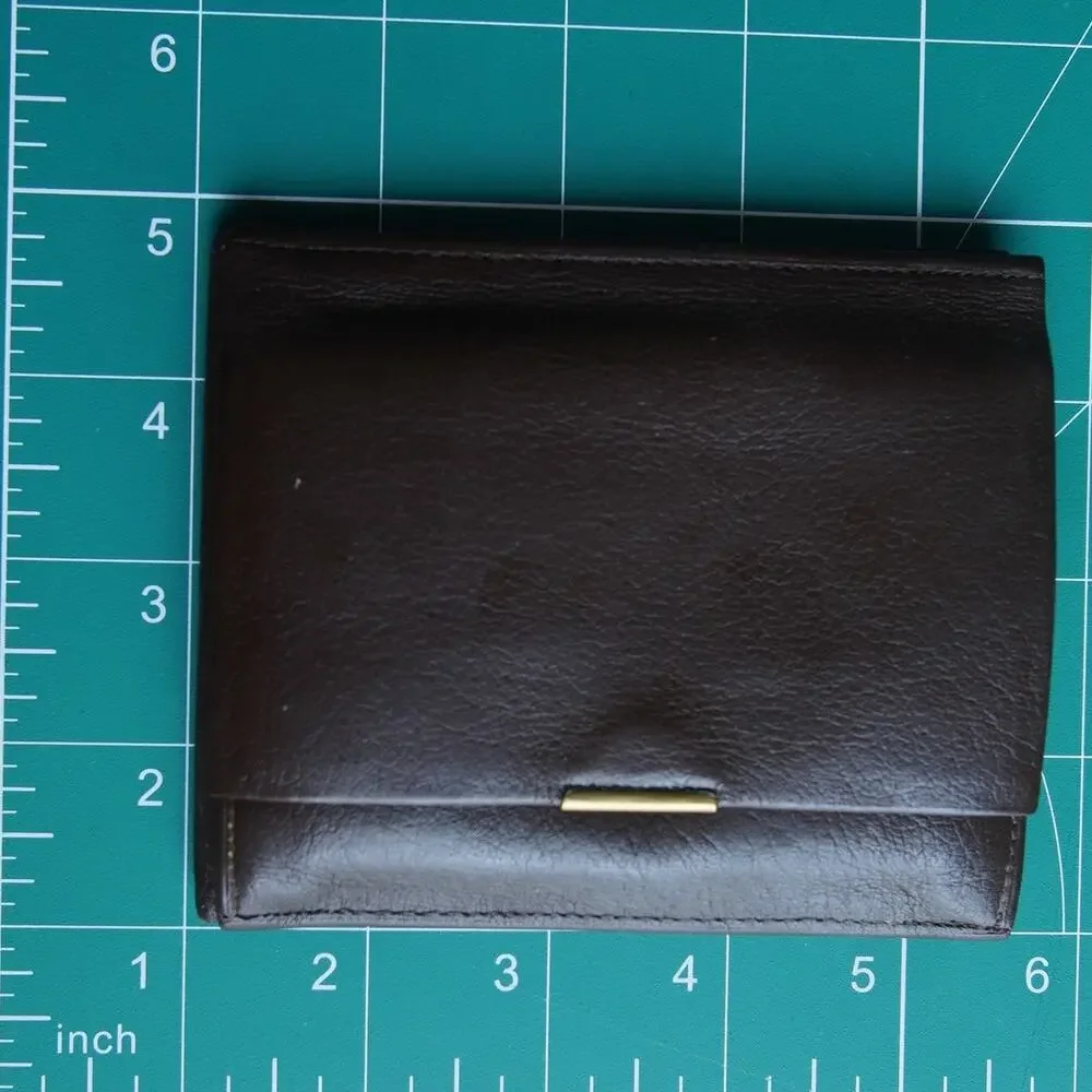 Vintage PRYM-O Brown Leather Wallet Accordion Coin Purse Bifold Snap Closure